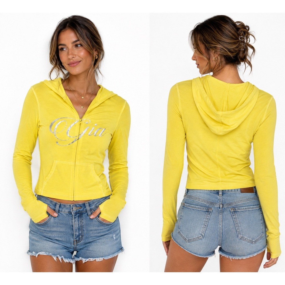 NWT I.AM.GIA Blare 2.0 Royal Pocket Hoodie Yellow Zip Up Graphic XS GIA18401